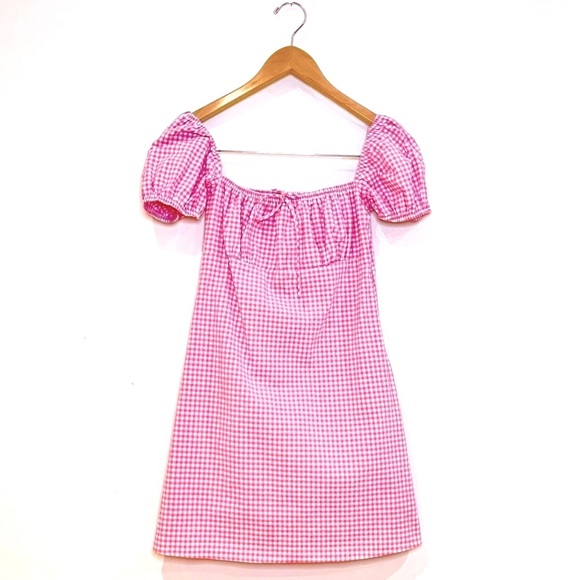 Zara dress, pink and white carrot dress xs. there are slightly puffed sleeves. - Picture 1 of 8